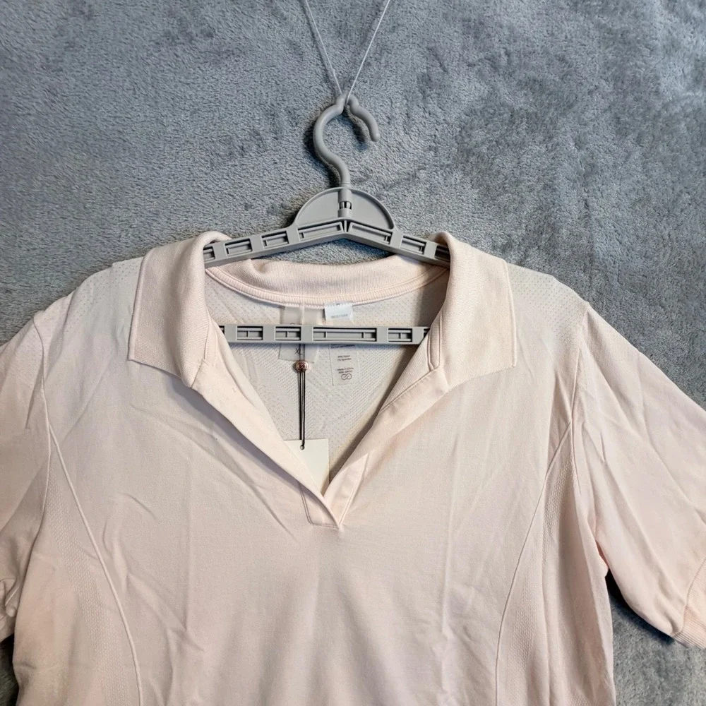 CALIA Seamless Johnny Collar Polo Faded Pink Short Sleeve‎ Golf Shirt Top XL